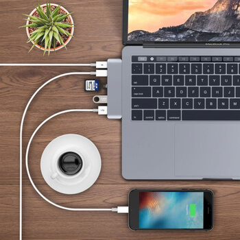 6v1 Redukce z USB-C na USB Type C, USB3.0, TF, SD karty pro Nový Apple MacBook Pro 13" 15" TouchBar (2016-2019) šedá