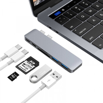 6v1 Redukce z USB-C na USB Type C, USB3.0, TF, SD karty pro Nový Apple MacBook Pro 13" 15" TouchBar (2016-2019) šedá