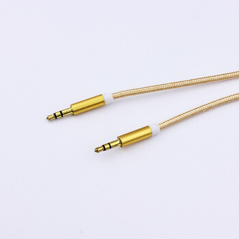 Audio Jack propojovací nylonový kabel AUX redukce 1,5 m zlatý