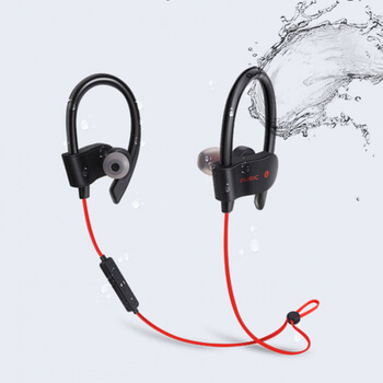 Bezdrátová Bluetooth sportovní sluchátka s ovládáním a hákem za uši - černá