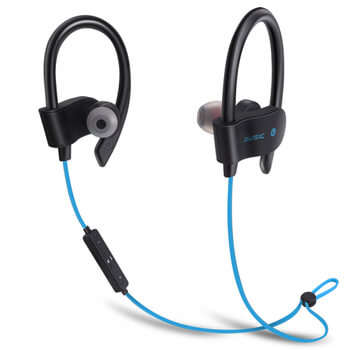 Bezdrátová Bluetooth sportovní sluchátka s ovládáním a hákem za uši - modrá