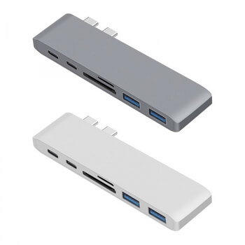 6v1 Redukce z USB-C na USB Type C, USB3.0, TF, SD karty pro Nový Apple MacBook Pro 13" 15" TouchBar (2016-2019) stříbrná