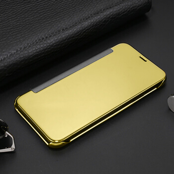 Zrcadlový plastový flip obal pro Apple iPhone X/XS - zlatý
