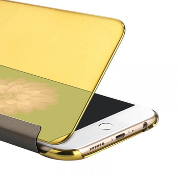 Zrcadlový plastový flip obal pro Apple iPhone X/XS - zlatý
