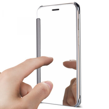 Zrcadlový plastový flip obal pro Apple iPhone X/XS - stříbrný