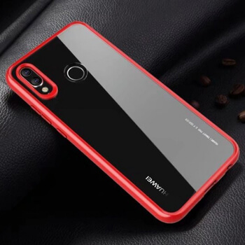 Ochranný SKLENĚNÝ kryt se silikonovým rámečkem pro Huawei P20 Lite - červený