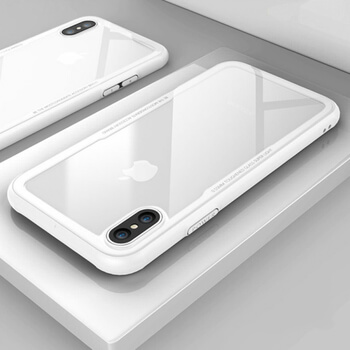 Ochranný SKLENĚNÝ kryt se silikonovým rámečkem pro Apple iPhone X/XS - bílý