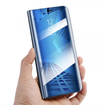 Zrcadlový plastový flip obal pro Huawei Y7 Prime (2018) - modrý