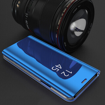 Zrcadlový plastový flip obal pro Xiaomi Mi 8 - modrý