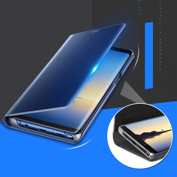 Zrcadlový plastový flip obal pro Xiaomi Mi 8 - modrý