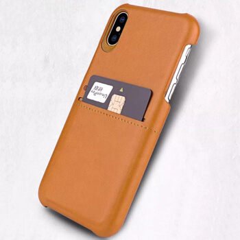 Luxusní kryt z ekokůže s kapsou na kreditku pro Apple iPhone X/XS - hnědý