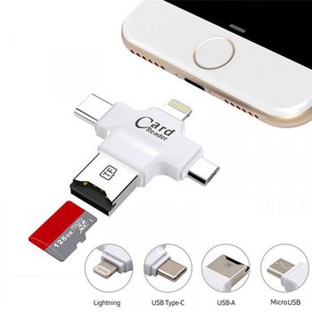 4v1 Redukce a čtečka paměťových micro SD karet OTG pro iOS Lightning Micro USB type C