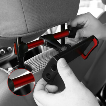 Univerzální hliníkový držák do auta pro tablety s uchycením na sedačky červený