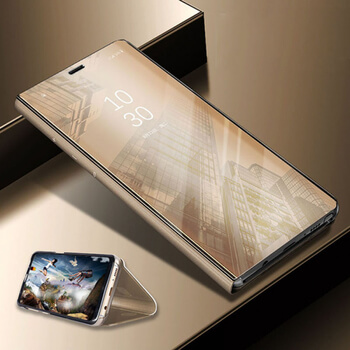 Zrcadlový plastový flip obal pro Huawei Nova 3 - zlatý