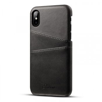 Luxusní kryt z ekokůže s kapsou na kreditku pro Apple iPhone XR - černý