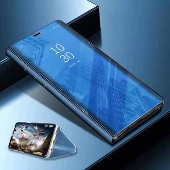 Zrcadlový plastový flip obal pro Huawei Nova 3i - modrý