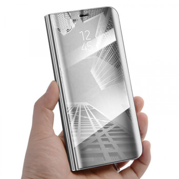Zrcadlový plastový flip obal pro Huawei Nova 3i - stříbrný