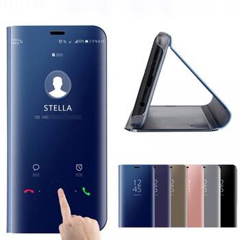Zrcadlový plastový flip obal pro Huawei Nova 3i - stříbrný