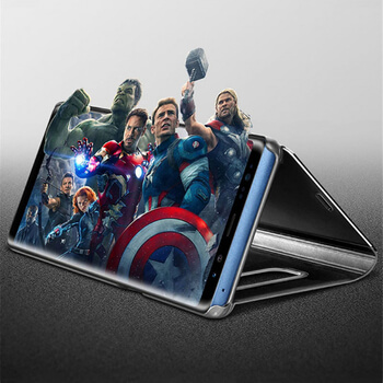 Zrcadlový plastový flip obal pro Honor 8X - stříbrný