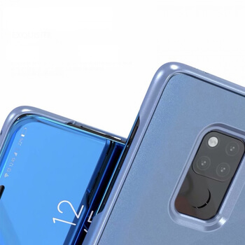 Zrcadlový plastový flip obal pro Huawei Mate 20 Pro - modrý