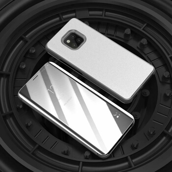 Zrcadlový plastový flip obal pro Huawei Mate 20 Pro - stříbrný