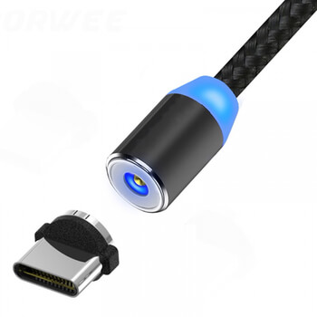 3v1 LED USB nabíjecí kabel s magnetickými koncovkami Lightning/Micro USB/Type C - stříbrný
