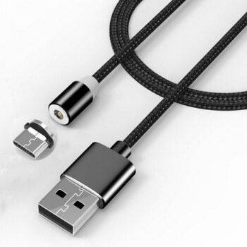 3v1 LED USB nabíjecí kabel s magnetickými koncovkami Lightning/Micro USB/Type C - stříbrný