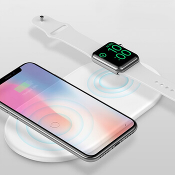 2v1 Magnetická bezdrátová nabíječka pro Apple iPhone a Apple Watch bílá