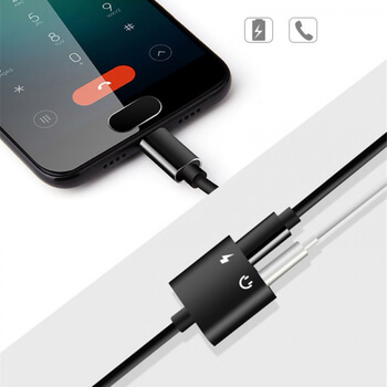 2v1 Redukce a adaptér pro nabíjení a sluchátka USB Type C a Audio Jack černá