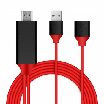 3v1 Kabel s redukcí a výstupem pro HDMI a USB červený