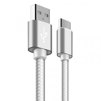 Nylonový USB kabel Type-C - stříbrný