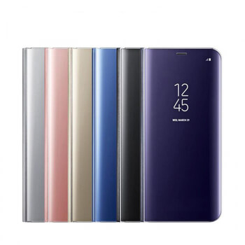 Zrcadlový plastový flip obal pro Samsung Galaxy J4+ J415F - modrý