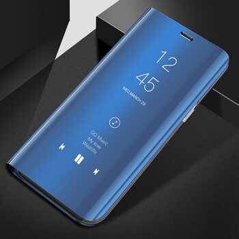 Zrcadlový plastový flip obal pro Huawei P Smart 2019 - modrý