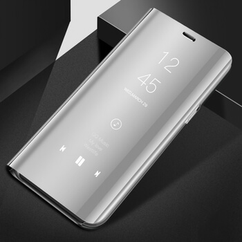 Zrcadlový plastový flip obal pro Huawei P Smart 2019 - stříbrný
