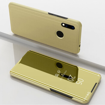 Zrcadlový plastový flip obal pro Xiaomi Redmi Note 7 - zlatý