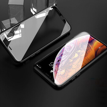 Ochranný kryt s hliníkovým magnetickým rámečkem a ochraným sklem pro Apple iPhone X/XS - černý
