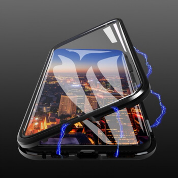 Ochranný kryt s hliníkovým magnetickým rámečkem a ochraným sklem pro Apple iPhone X/XS - černý