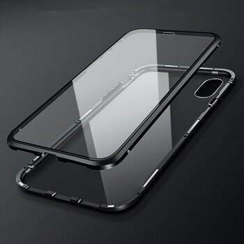 Ochranný kryt s hliníkovým magnetickým rámečkem a ochraným sklem pro Apple iPhone X/XS - stříbrný