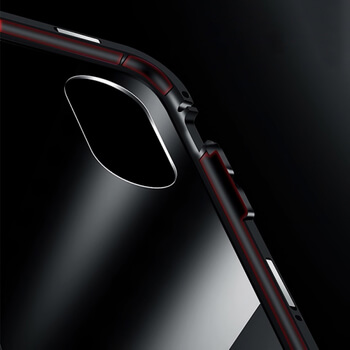 Ochranný kryt s hliníkovým magnetickým rámečkem a ochraným sklem pro Apple iPhone X/XS - stříbrný