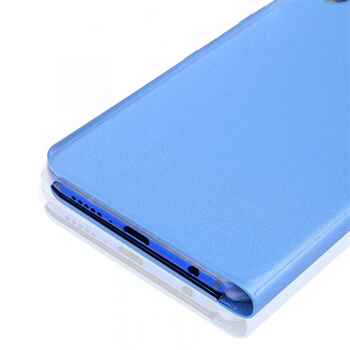 Zrcadlový plastový flip obal pro Huawei Y7 2019 - modrý
