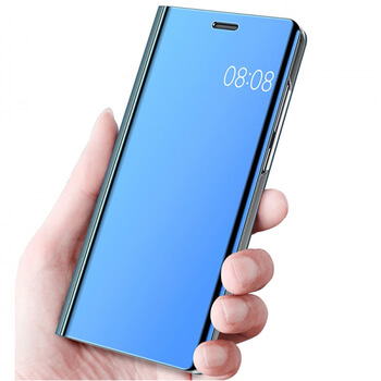 Zrcadlový plastový flip obal pro Huawei Y7 2019 - modrý