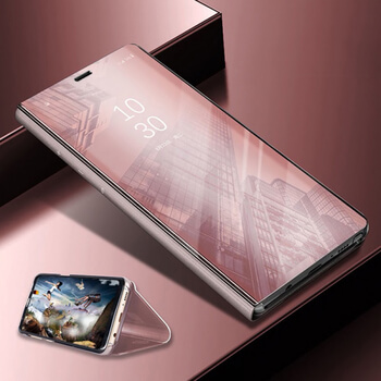 Zrcadlový plastový flip obal pro Huawei Y7 2019 - růžový