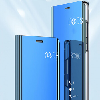 Zrcadlový plastový flip obal pro Huawei Y7 2019 - stříbrný