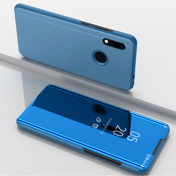 Zrcadlový plastový flip obal pro Xiaomi Redmi 7 - modrý