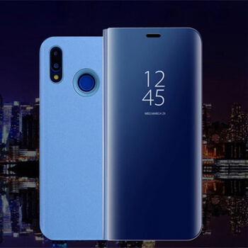Zrcadlový plastový flip obal pro Huawei Y6 2019 - modrý