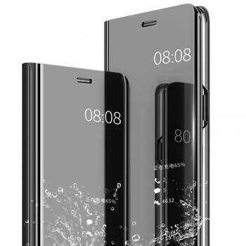 Zrcadlový plastový flip obal pro Huawei Y6 2019 - stříbrný