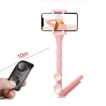 Multifunkční selfie univerzální držák a stativ s přísavkami pro smartphony GoPro kamery a další - růžový