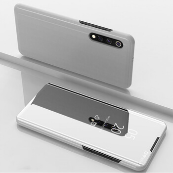Zrcadlový plastový flip obal pro Xiaomi Mi 9 SE - stříbrný