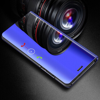 Zrcadlový plastový flip obal pro Huawei P30 Lite - modrý