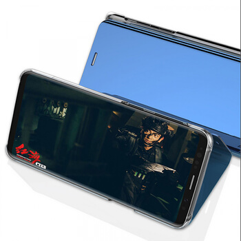 Zrcadlový plastový flip obal pro Xiaomi Redmi 7A - modrý
